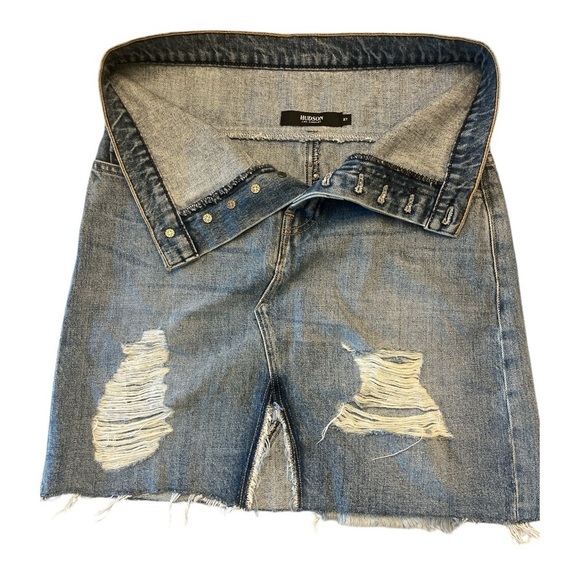 Hudson High Waist Button Fly Distressed Denim Skirt - Picture 3 of 9